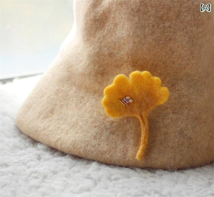 アクセサリー ブローチ 大人 かわいい ウール フェルト イチョウ葉 ピン フォレスト 文学 芸術 ギフト