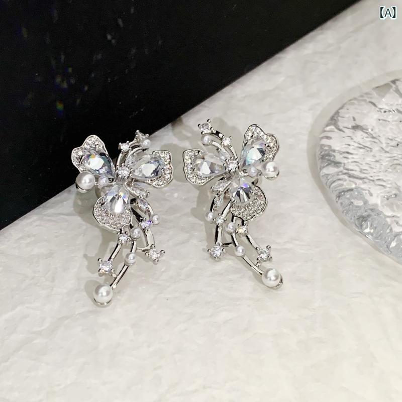 レディース アクセサリー ピアス かわいい イヤリング 精緻 ジルコン バタフライ イヤーカフ フェミニン エレガント フラワー 秋冬 ノンホール