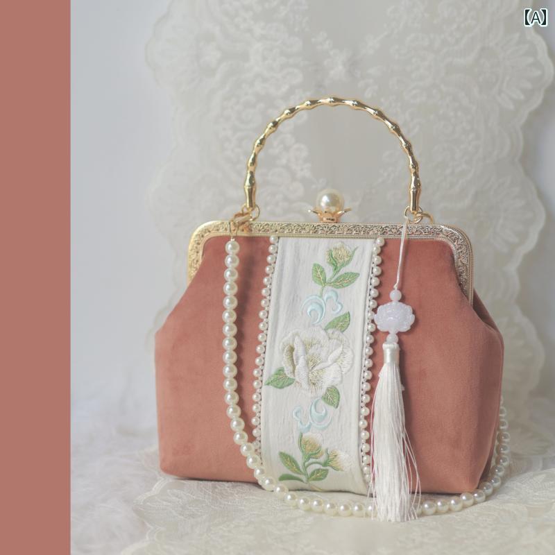 レディース ハンドバッグ おしゃれ 中華風 牡丹 花 刺繍 レトロ 漢服 バッグ 快適 チャイナ ドレス シ..