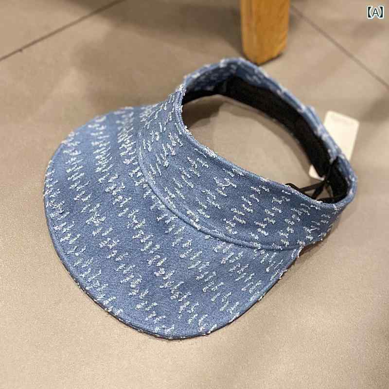 レディース 夏 サンバイザー ほつれた デニム 空 ハット 韓国 日焼け防止 帽子 ネット トップレス ピー..