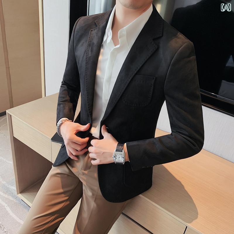メンズ カジュアル スエード ベルベット ブレザー ウィンター ハイエンド ビジネス フォーマル フィット 小さい スーツ 秋冬