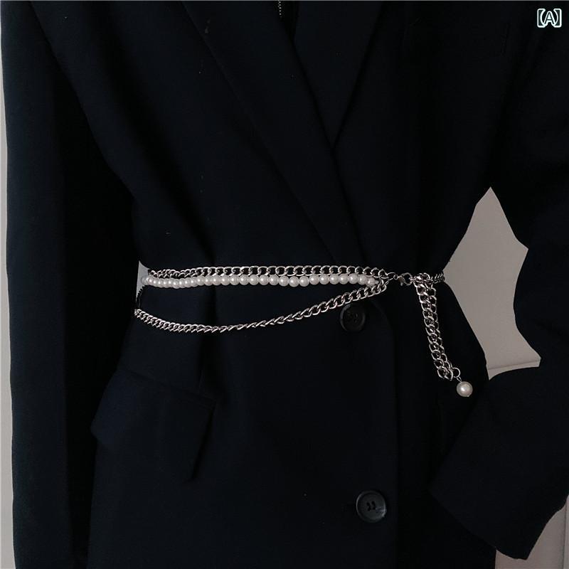 レディース チェーン アクセサリー ウエスト ベルト メタル パール イン ファッション ホット ガール ..