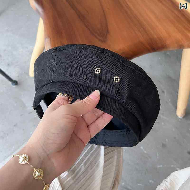 レディース ベレー 帽 かわいい イン ウォッシュ コットン レトロ 銅 バックル オールドファッション ..
