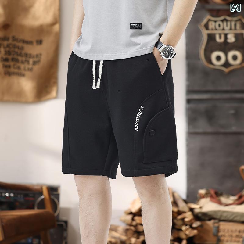 Short, Half Pants - メンズ 夏 パンツ ハーフ 厚手 ニット スウェット スポーツ ショーツ 五分丈 ミッド