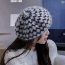 レディース ベレー帽 おしゃれ 帽子 冬 ウサギ 毛皮 暖かい 冷たい 女性 英国 レトロ チェック柄 画家 小顔見せ