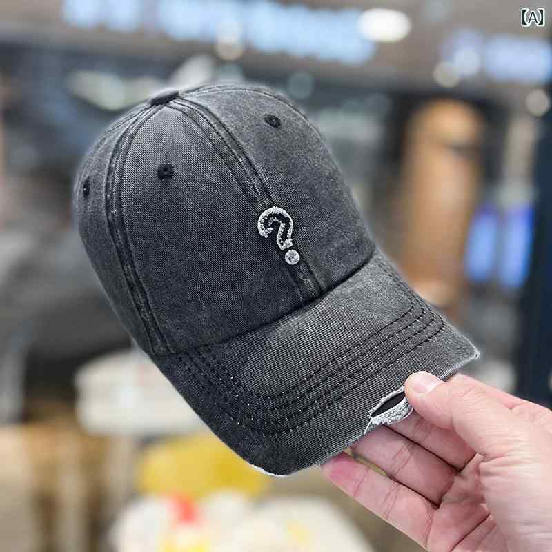 カジュアル キャップ 韓国 破れた デニム 疑問 符 野球帽 秋冬 女性用 古い レトロ 湾曲 つば サンバイ..