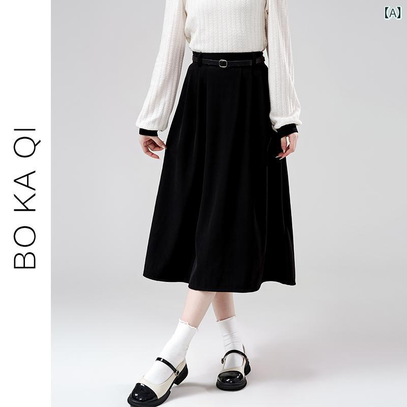 Rakuten - レディース ファッション 春秋 ソリッドカラー ハイウエスト スリム スカート 女性 ガーリー カレッジ プリーツスカート ミドル丈 a ライン