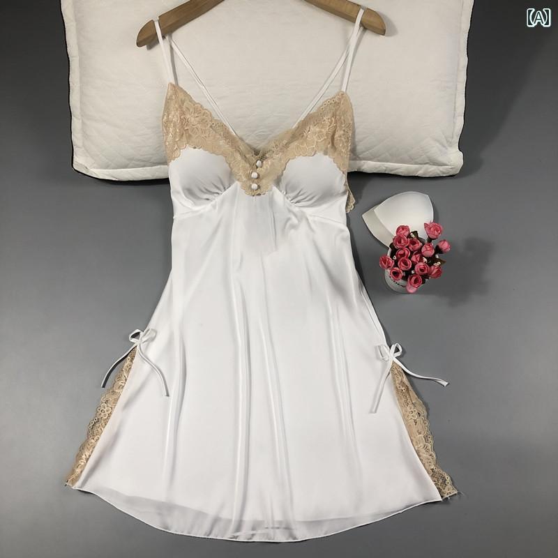 レディース 夏 ベビードール ランジェリー パジャマ ネグリジェ キャミソール ナイトウェア 女性 魅惑的 ストラップ 胸パッド レース 背中 開いた 冷感 薄手 ハイエンド ホーム 服