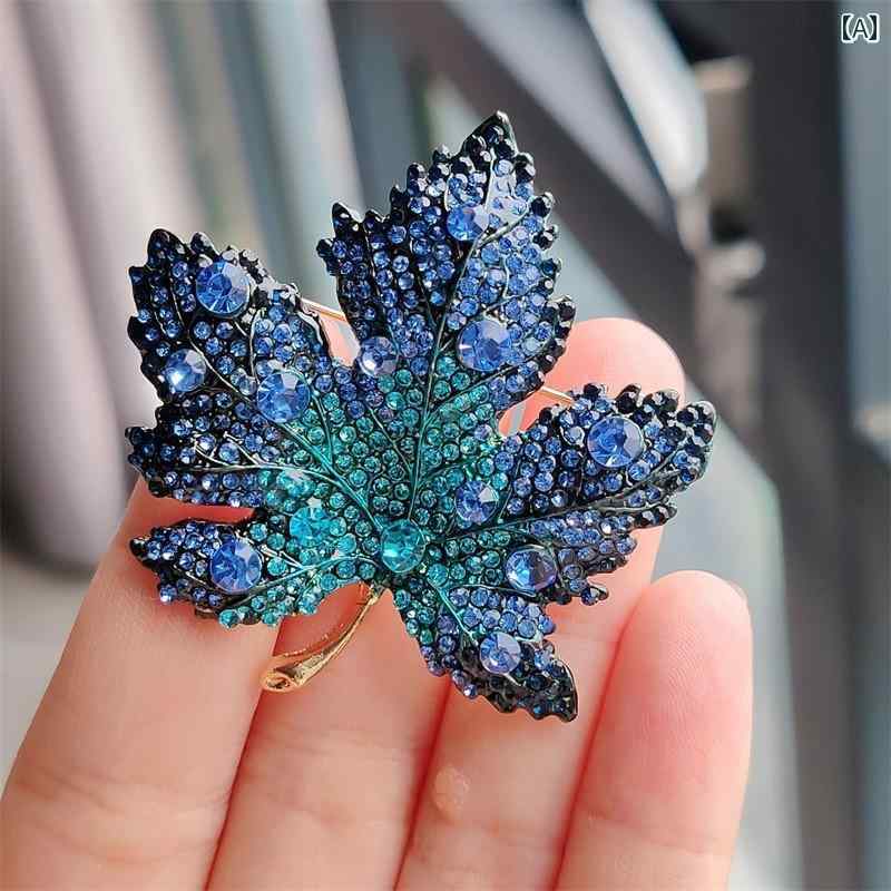 アクセサリー ブローチ おしゃれ ハイエンド 合金 メープルリーフ 精巧 クリスタル ピン スーツ コート