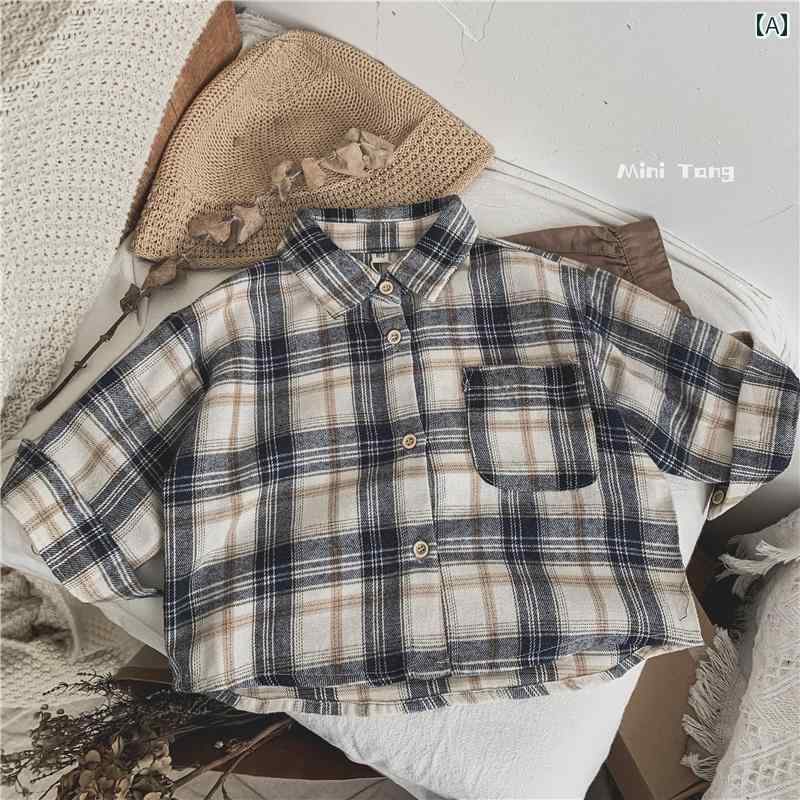子供服 レトロ ラブ 韓国 キッズ チェック柄 シャツ 男の子 ガールズ ゆったり 長袖 春秋服