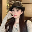 レディース キャスケット帽 おしゃれ 黒革 ベレー 帽 韓国 秋冬 帽子 大きい 頭囲 八角形 キャスケット