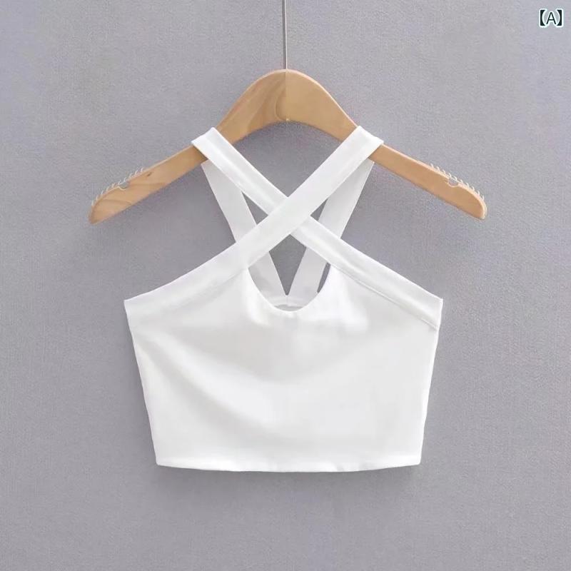 レディース フィットネス ウェア アメリカ クロス キャミソール 女性 インナーウェア アウターウェア スタイリッシュ ガール スポーツ 胸 ラップ ショート トップス(4.0)