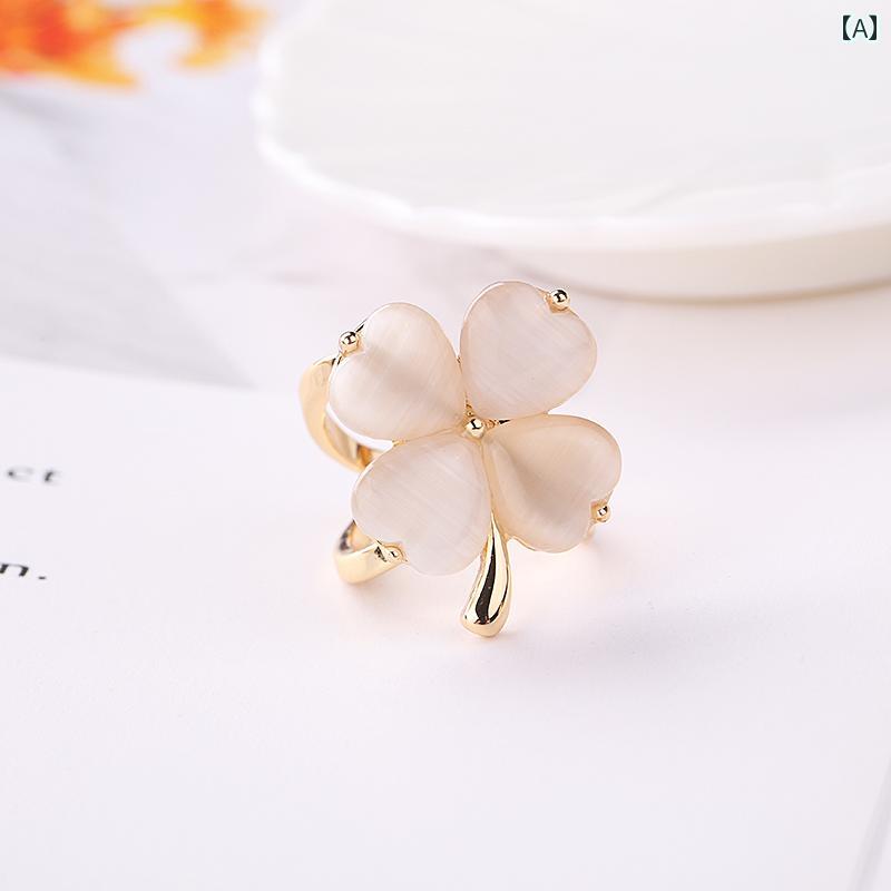 レディース 夏 アクセサリー スカーフ リング おしゃれ 上品 キャッツアイ ストーン 四つ葉 クローバー シャ リボン バックル ハイエンド 女性 コーナー 結び目