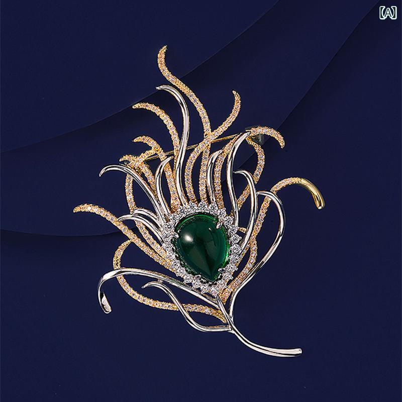 アクセサリー ブローチ おしゃれ 入学式 スーツ 装飾 ピン クリソプレーズ 孔雀 羽 贅沢 女性 精巧 コサージュ 露出 防止 コート