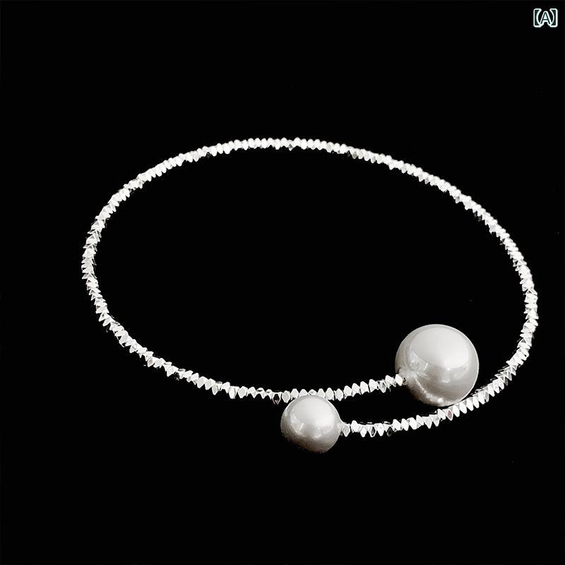 レディース ネックレス アクセサリー チェーン かわいい ハイエンド 超 派手 ブロークン シルバー 軽量 贅沢 優雅 パール 鎖骨