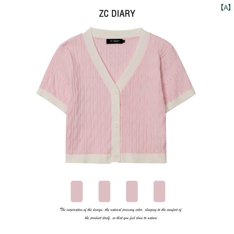 夏 ZC DIARY アメリカ bm ショート ニット トップ 女性 スタイリッシュ ガール 露出 ウエスト V ネック..