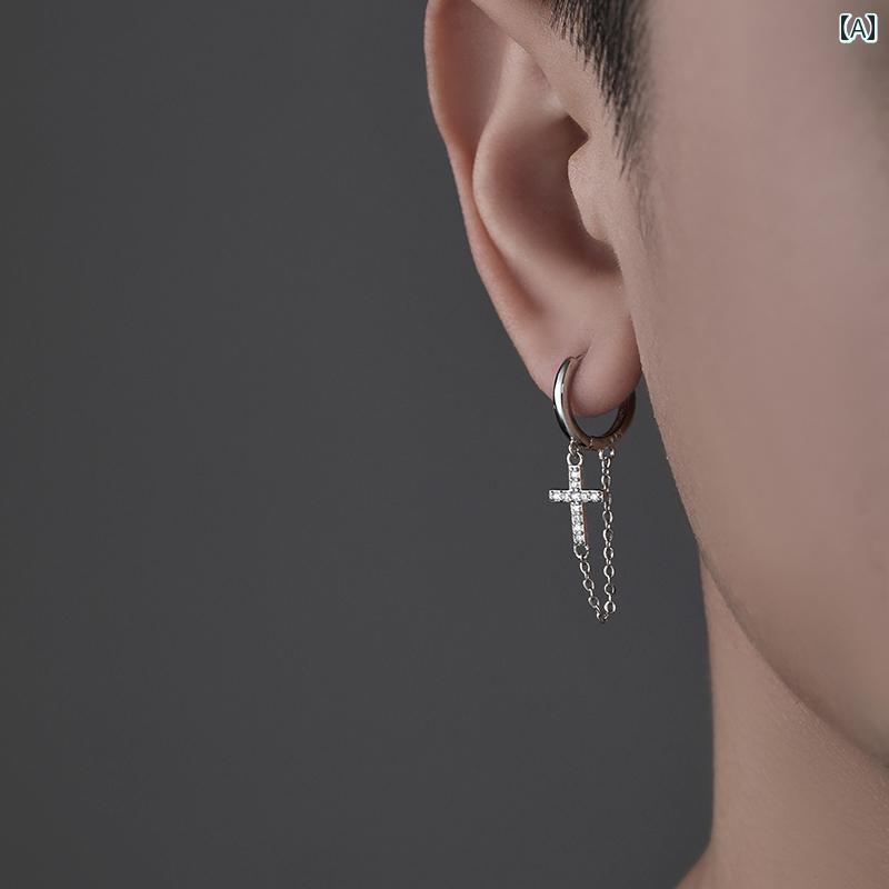 メンズ タッセル ピアス イヤリング シルバー ニードル ハイエンド ライト シングル 女性