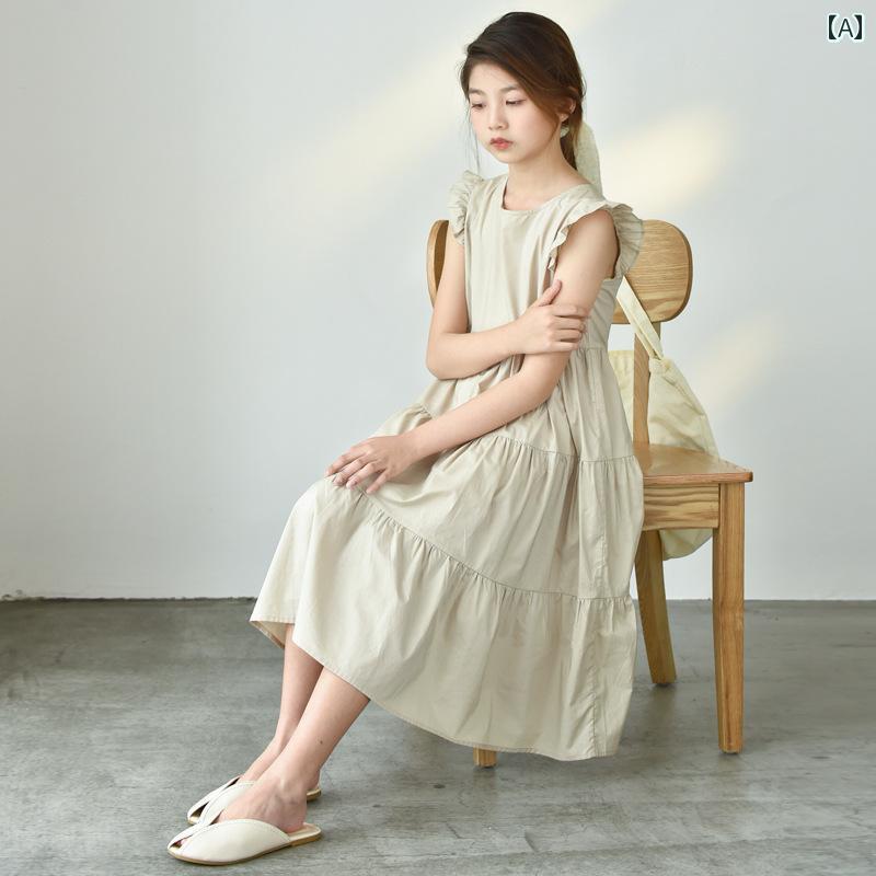 夏 ワンピース かわいい 女の子 ガールズ 洋風 ドレス 韓国 綿 中大 子供 プリンセス ビーチ スカート 薄手 ロング