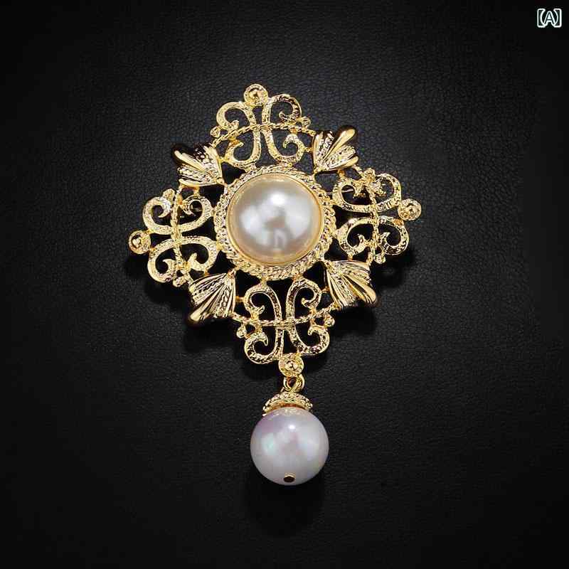 レディース アクセサリー ブローチ おしゃれ 上品 フォーマル セレモニー レトロ ハイエンド 精巧 パール 露出 防止 シャツ ネック ライン 固定 サマー スカート コサージュ