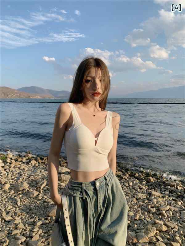 レディース 夏 ノースリーブ ランニング シャツ サマー フェス 音楽祭 リゾート ビーチ 白 自己 パッド入り 小さい キャミソール 女性 魅惑的 アウターウェア 美しい バック インナーウェア チューブ トップ