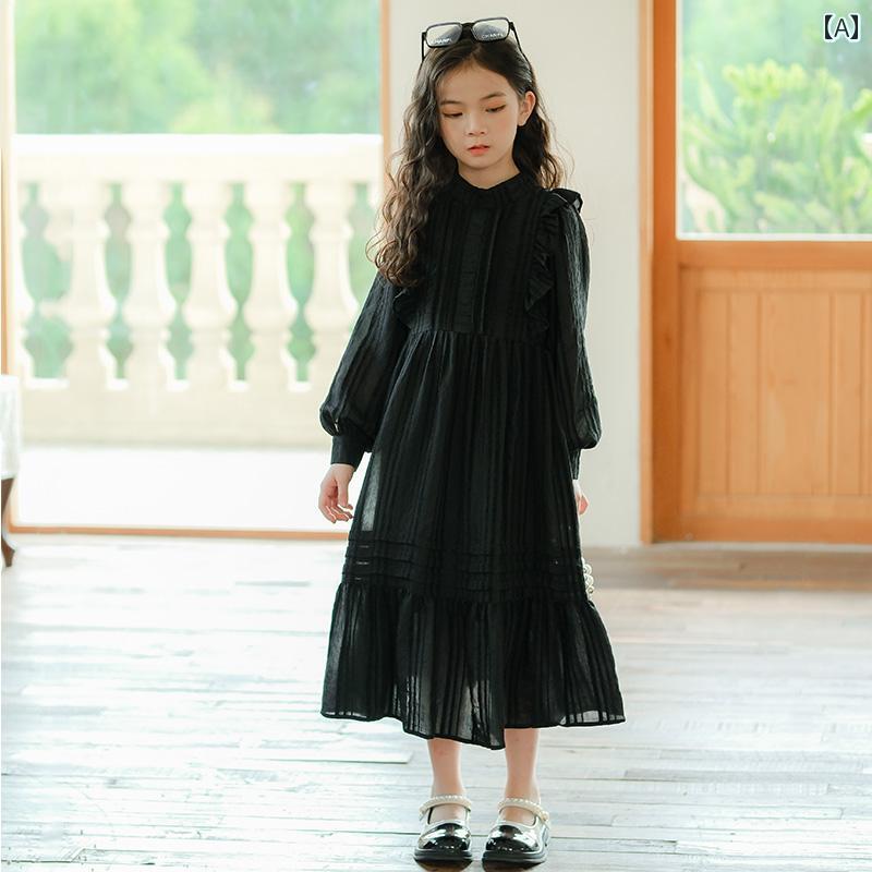 ワンピース かわいい 女の子 年長児用 ガールズ ドレス 春秋 子供服 スタイリッシュ フリルスカート 子供用 白 プリンセス