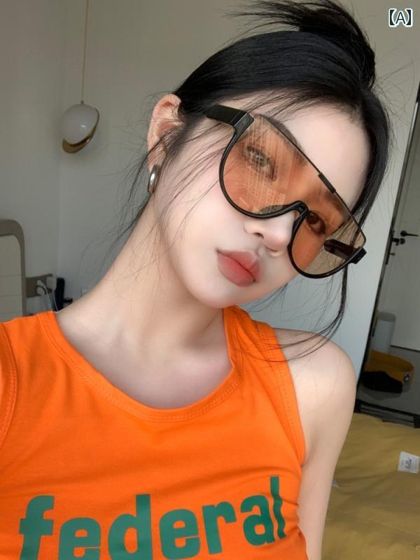 レディース メンズ サングラス おしゃれ 大きい レンズ 小顔 スリム ワンピース ブラウン 紫外線 防止 ..