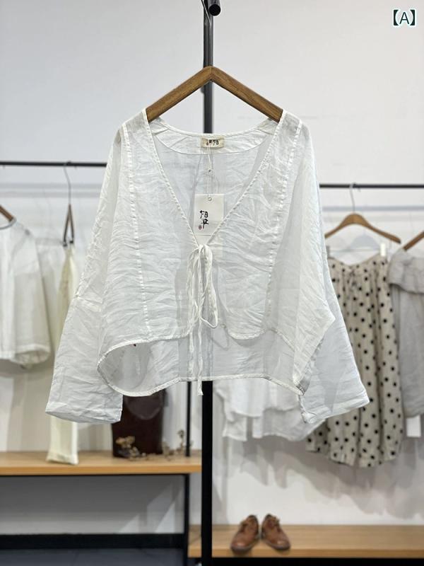 Rakuten - レディース 夏 服 サマーウェア レトロ 綿 リネン エスニック 女性 トップス ラミー アウター カーディガン 薄手 日焼け防止 小さい コート