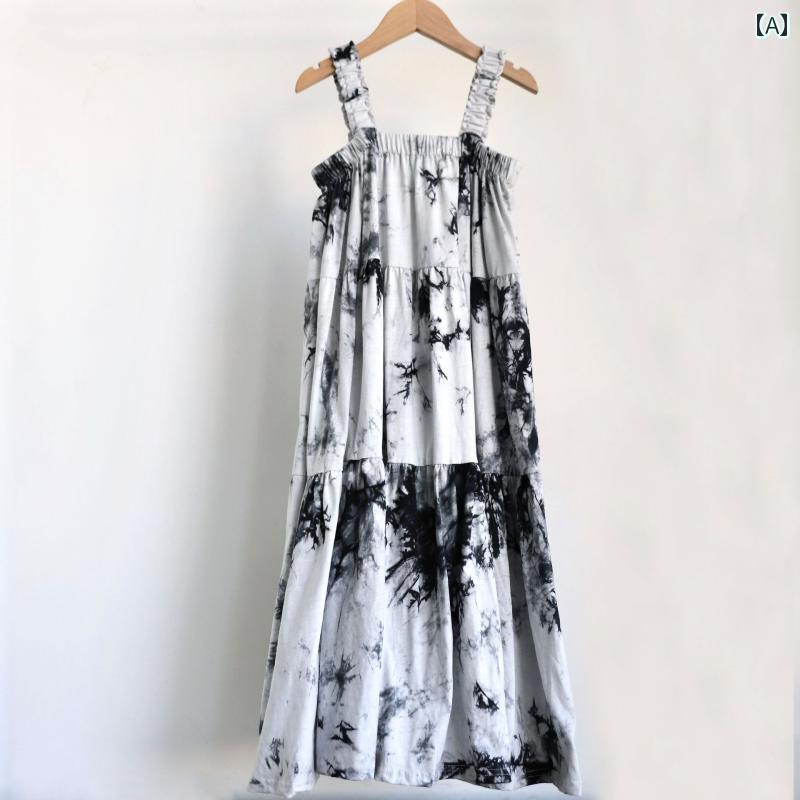 夏 ワンピース かわいい 女の子 ガールズ ドレス 中 大型 子供 絞り染め インク サスペンダー 旅行 休暇