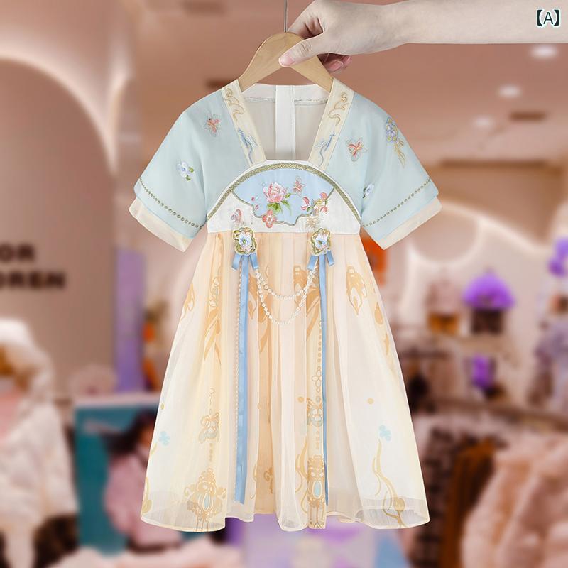Occidental Goods - キッズ ウェア 女の子 韓服 サマー ドレス 子供服 西洋風 幼児 赤ちゃん 刺繍 プリンセス 薄型
