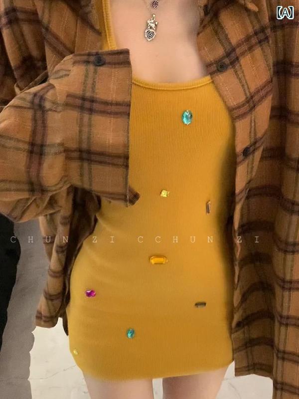 レディース カジュアル ワンピース ハイエンド スタッズ ノースリーブ ヒップ スカート 初秋 ジンジャ..