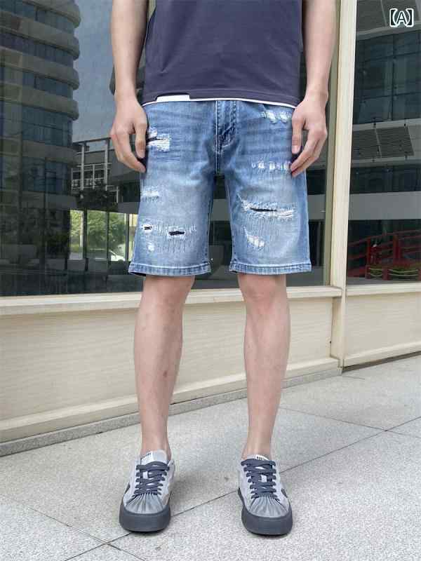 メンズ パンツ デニム サマー ボトムス ハーフ ズボン カットテール グッズ ホール 綿 ストレッチ デニムショート
