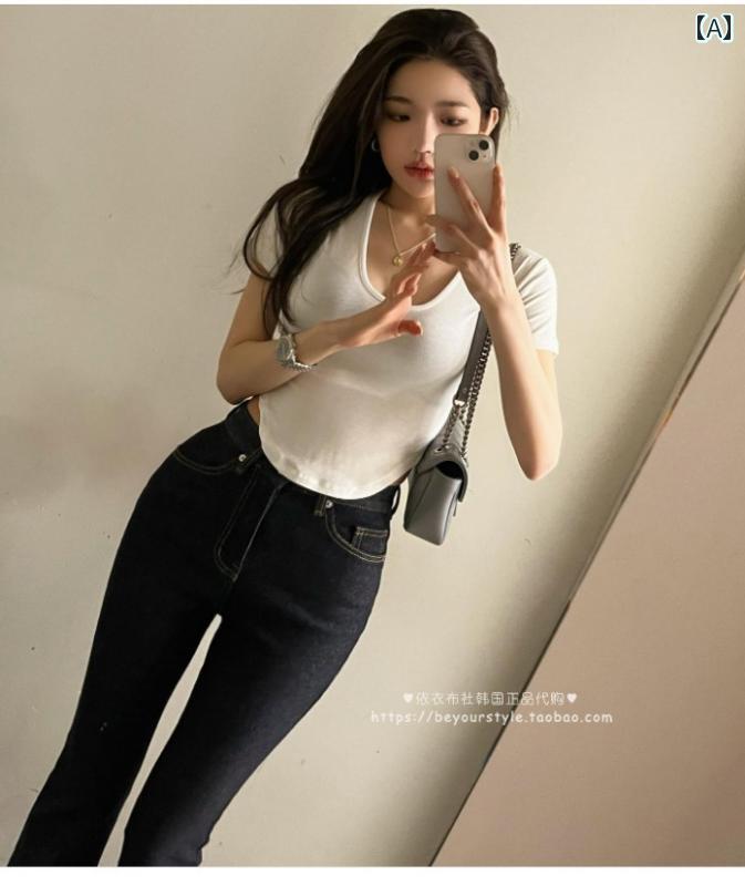 レディース 夏 カジュアル トップス T シャツ 普段使い 魅惑的 U ネック 胸 強調 ビッグ 女性 サマー スリムフィット 湾曲 裾 ウエスト スタイリッシュ ガール 半袖 ショート