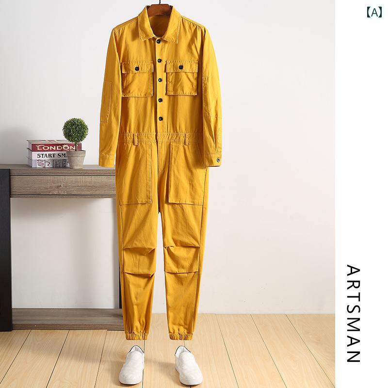 メンズ レディース カジュアル つなぎ オーバー オール 作業着 ジャンプ スーツ 長袖 バー パフォーマ..