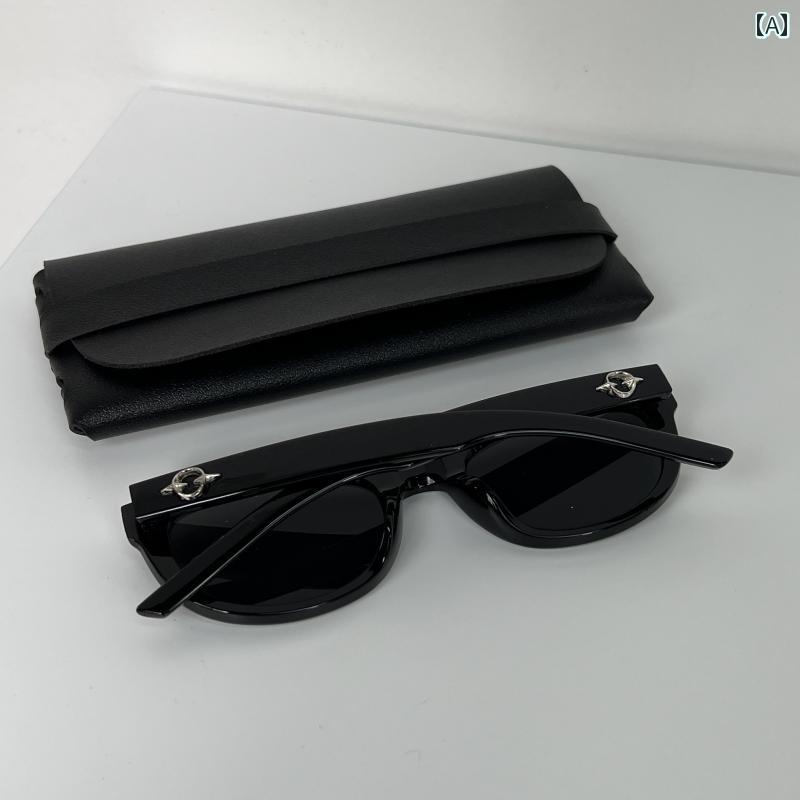 女性用 レトロ スター バー スト サングラス 楕円形 ハイエンド ラウンド フェイス 凹型 男性用 ドライビング アンチ UV