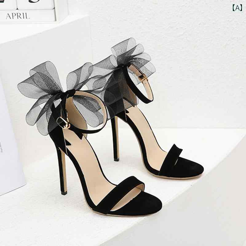 レディース 夏 ハイヒール サンダル 美脚 婦人靴 おしゃれ 魅力的 キャバ ヒール 大きいサイズ ワン ライン ストラップ スーパー スティレット ボウ(4)