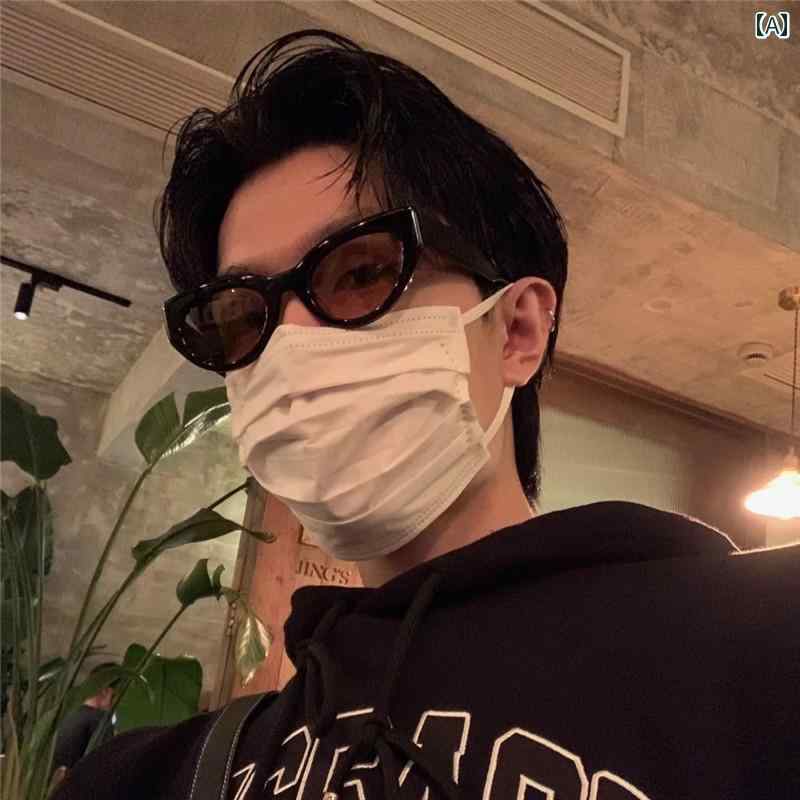 サングラス おしゃれ ストリート 韓国 男性 小顔 テクスチャ 黒 フレーム 茶色 レトロ 個性