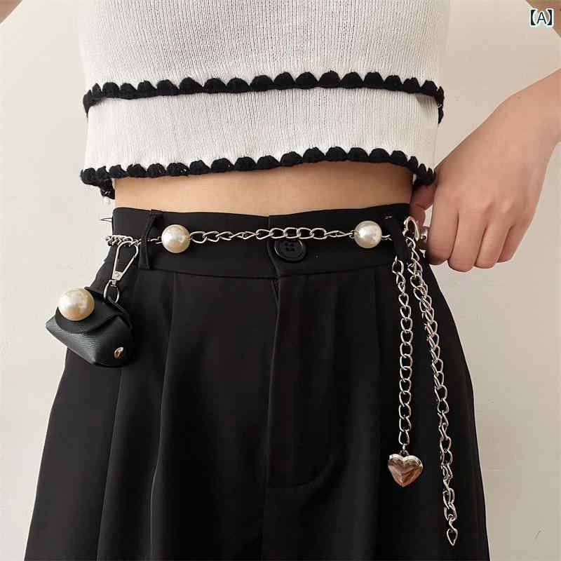 レディース チェーン アクセサリー ウエスト ベルト パール ラブ メタル 女性 優雅 サマー スカート シ..