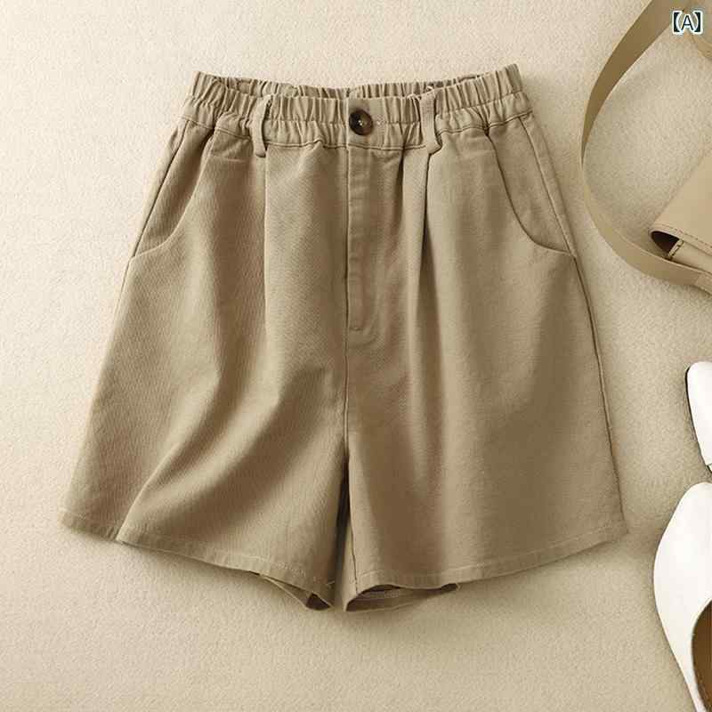 レディース カジュアル パンツ ショート ハーフ ボトムス ゆったり 快適 普段使い 大きめ サイズ 女性 韓国 スタイル 弾性 ハイウエスト 綿 ホット ナロー ワイド レッグ