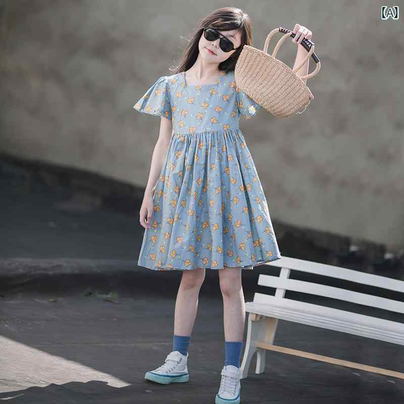 夏 ワンピース かわいい 女の子 ガールズ プリンセス ドレス 子供服 半袖 プリーツ 花柄 スカート 子供 海辺 ビーチ