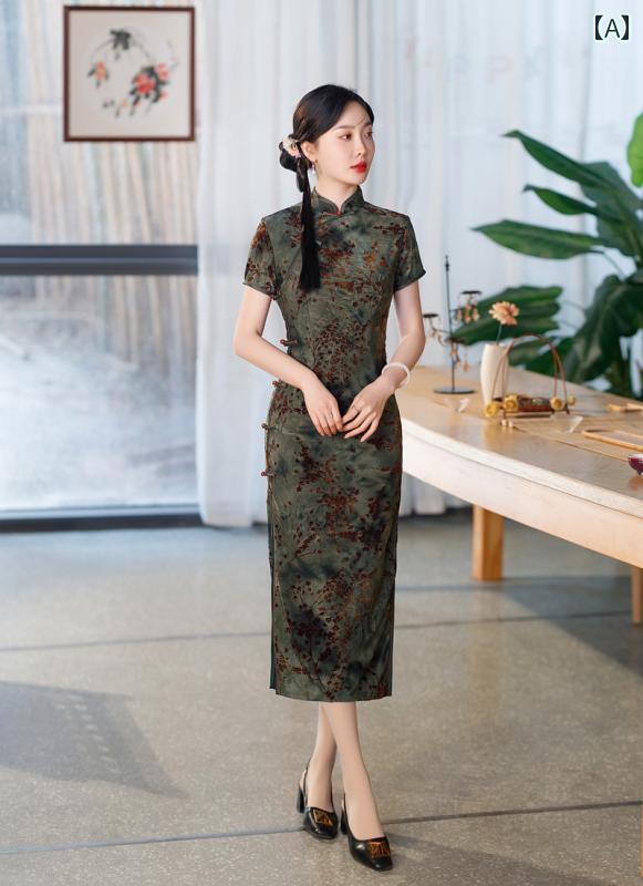 夏 チャイナ ドレス レトロ ワンピ�