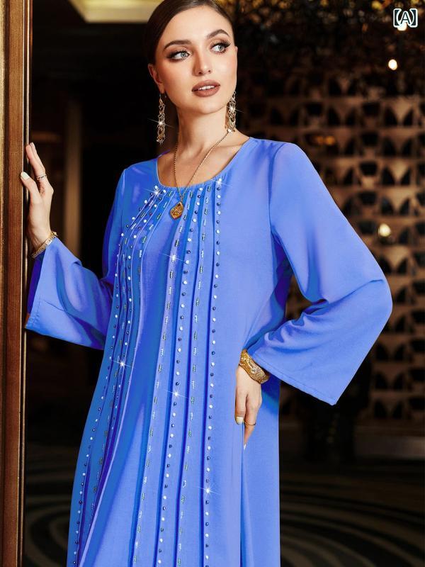 レディース エスニック ワンピース 体型カバー 中東 アラビア 大きいサイズ ハンド ビーズ 女性 ゆったり 快適 ドレス ドバイ ロング スカート