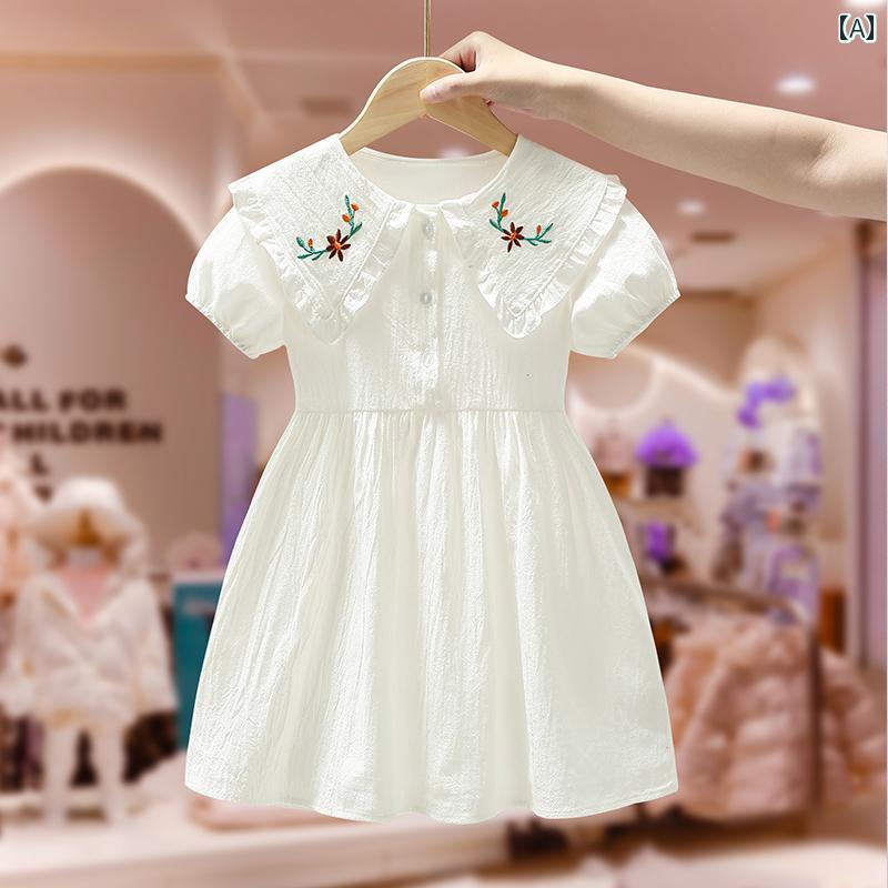 キッズ ウェア ガールズ ドレス サマー 子供 白い 小さい 人形 襟 プリンセス