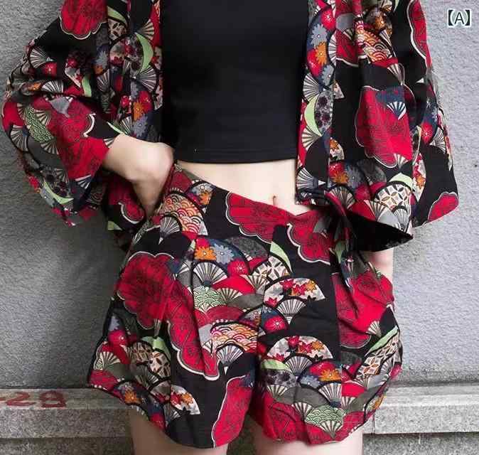 レディース ルームウェア サマーウェア ファッション 和風 扇子 広袖 着物 ショート 綿麻 ジャケット カーディガン