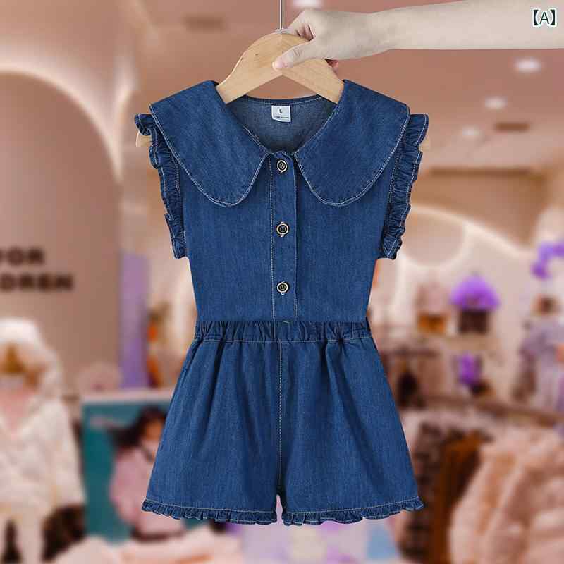 カジュアル キッズ ウェア ガールズ デニム サマー スーツ 子供服 幼児 赤ちゃん 通気性 高い ツーピース セット