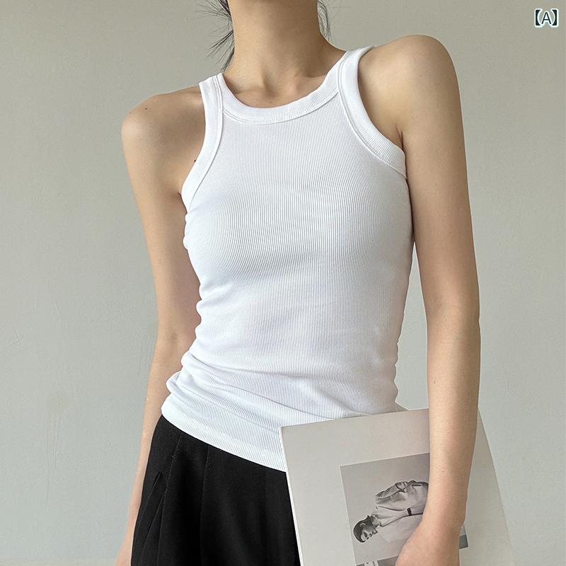 レディース 夏 サマー ニット ノースリーブ アメリカ スタイリッシュ ガールズ 白 ホルターネック タンクトップス 女性 スリムフィット インナー 魅惑的 アウタートップス