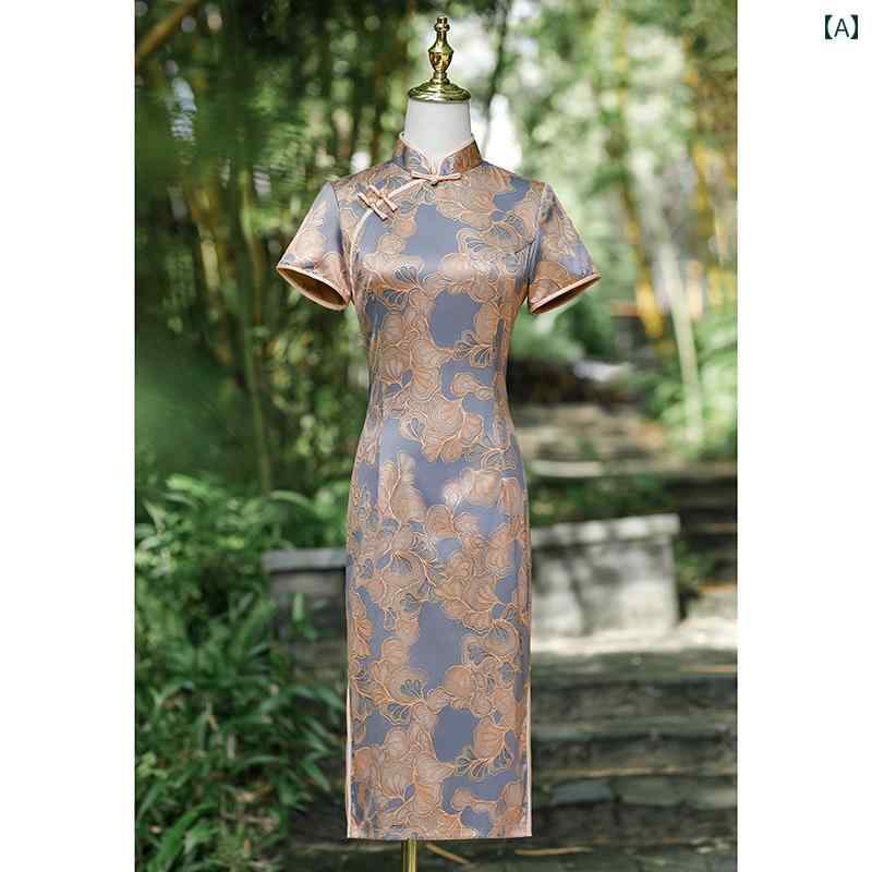 China Dress - レディース 夏 チャイナ ドレス エレガント ワンピース 撮影 衣装 女性 母 ハイエンド 古風 レトロ 淑女 スリム