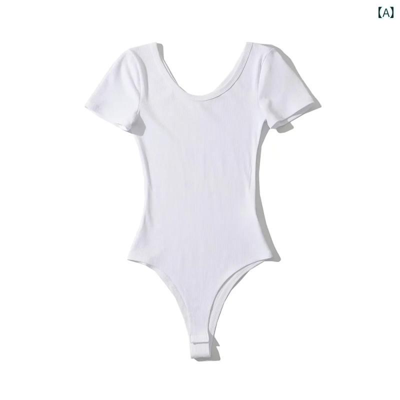 レディース ファッション フロント ラウンド バック V ネック リバーシブルワンピース トップス 女性 レトロ 魅惑的 スリム ソリッドカラー 半袖 T シャツ