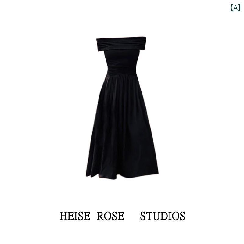 レディース 夏 サマー ワンピース 大人かわいい 女性 黒 ワンショルダー ドレス ハイエンド オフショルダー ウエスト ロング スカート チューブ トップ