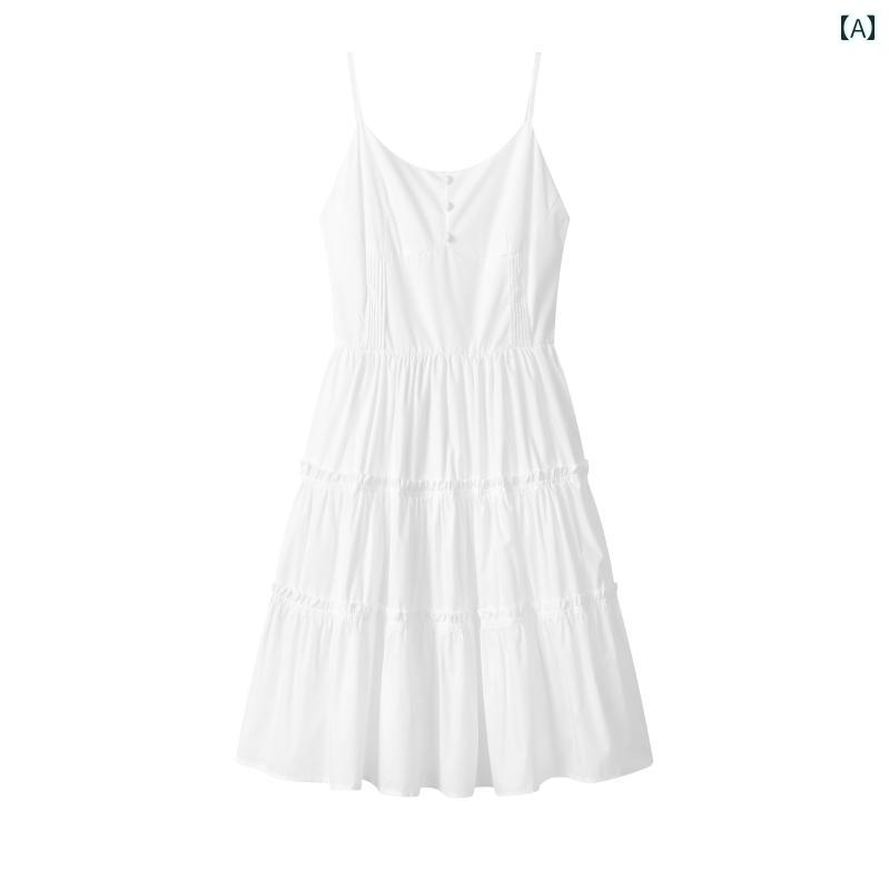 レディース 夏 サマー ワンピース 大人 かわいい ガーリー ワンピ 韓国 白 サスペンダー ドレス 小さい..
