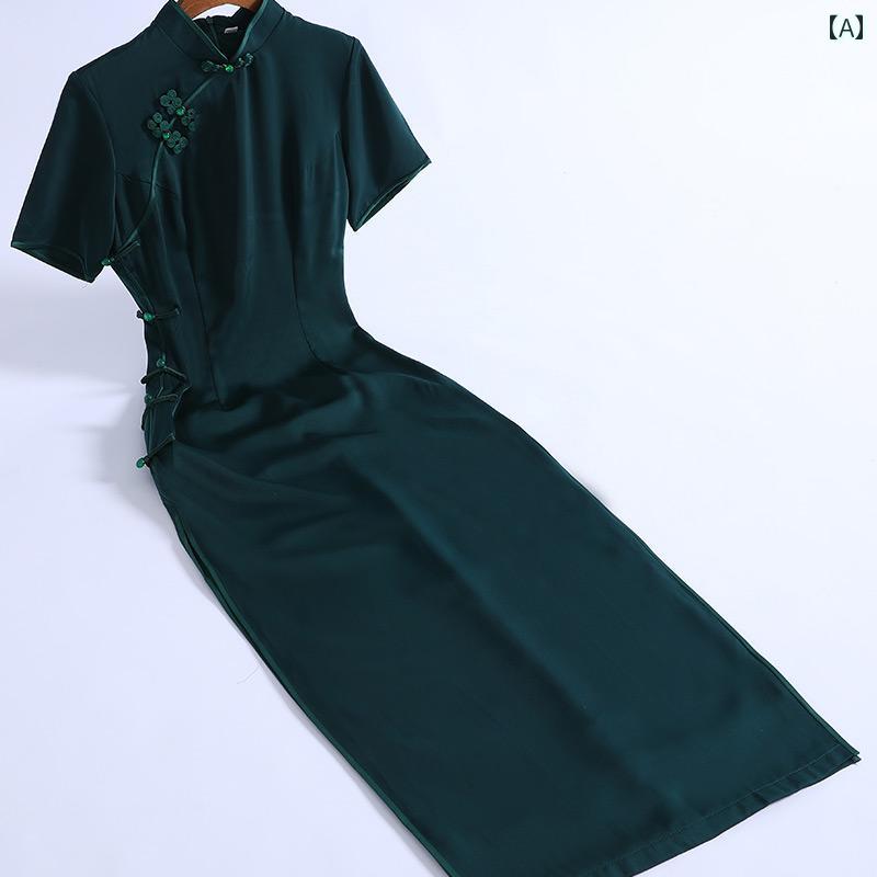 China Dress - レディース 夏 ワンピースドレス パフォーマンス 撮影 衣装 コスプレ かわいい 緑 チャイナ ドレス レトロ エレガント